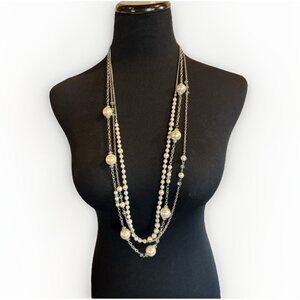 Silver Tone Layered MultiStrand Faux Pearl Necklace
